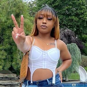 Rehab White Corset-Style Crop Top with Adjustable Straps